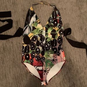 Fruity Pattern Backless One Piece